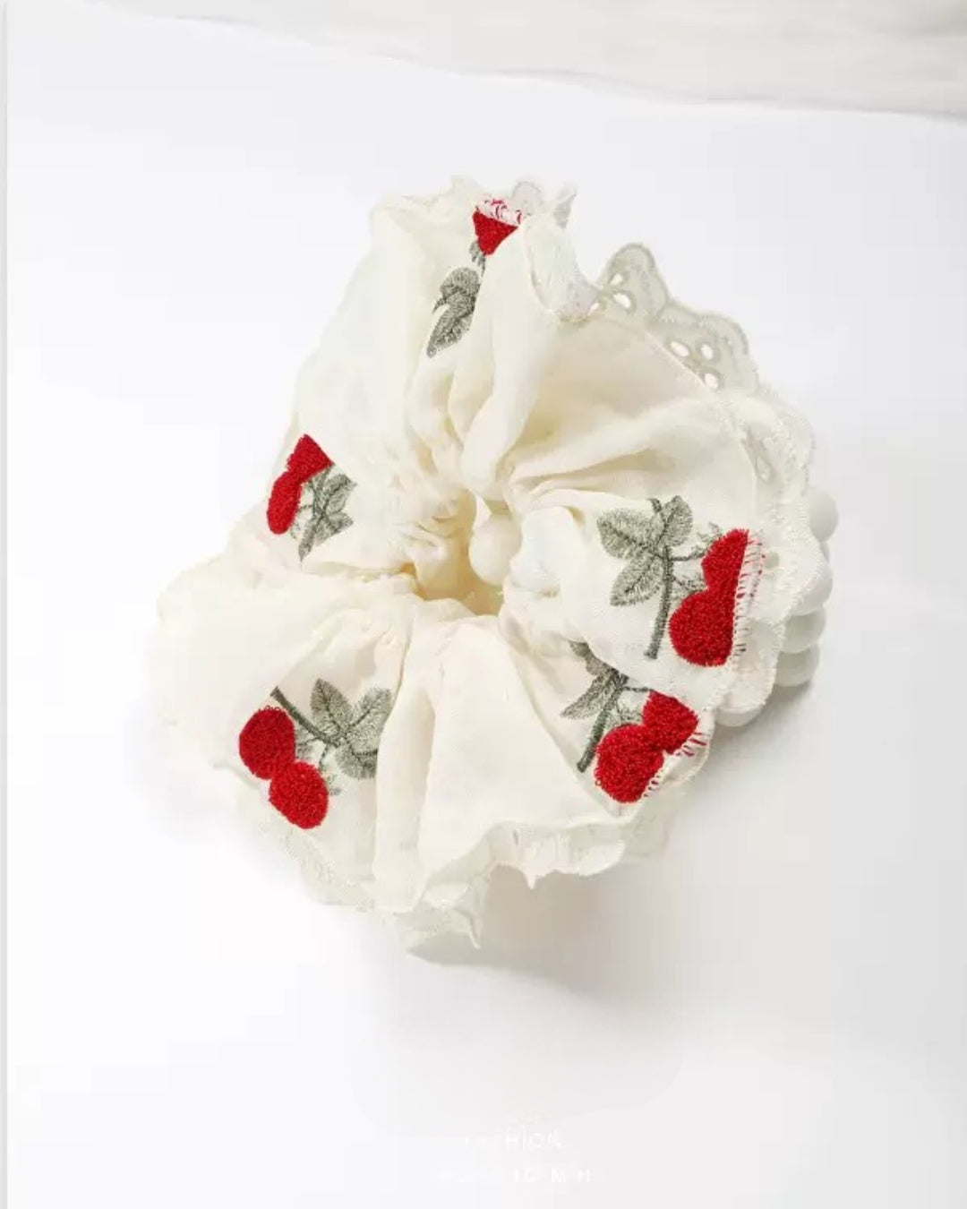 Cherry Lace Bloom Hair Scrunchie