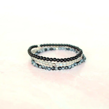 “Protect Your Energy" Natural Crystal Bracelet Set | Labradorite, Black Onyx & Snowflake Obsidian