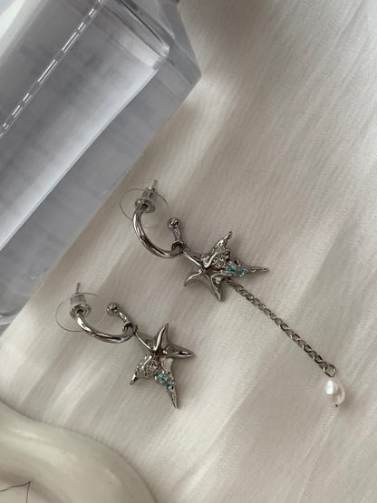 Renewal Power Starfish Asymmetric Pearl Drop Earrings