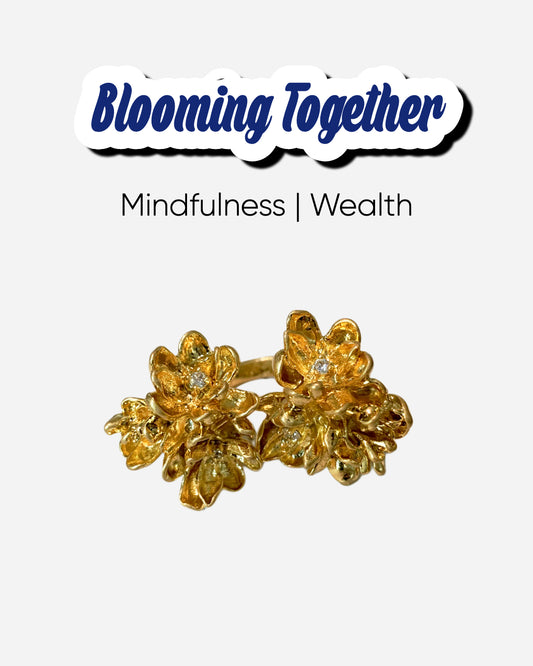 Spiritual Power Gold Flower Ring with whit background blooming together