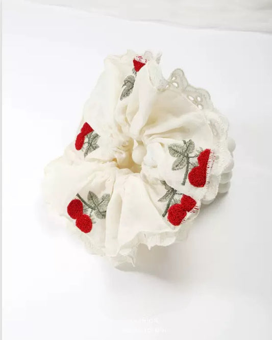 Cherry Lace Bloom Hair Scrunchie