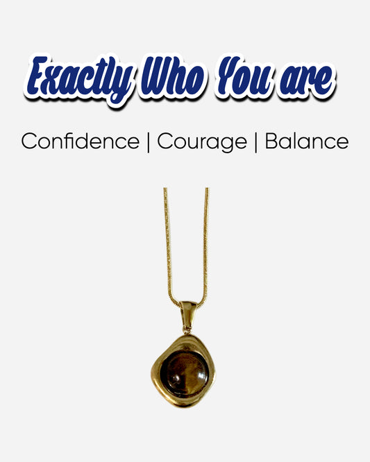Front view of the Courage Power Tiger Eye Necklace showcasing genuine tiger eye stones and electroplated gold accents.