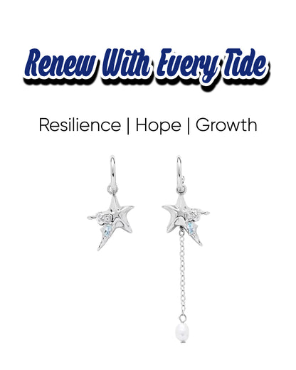 Renewal Power Starfish Asymmetric Pearl Drop Earrings
