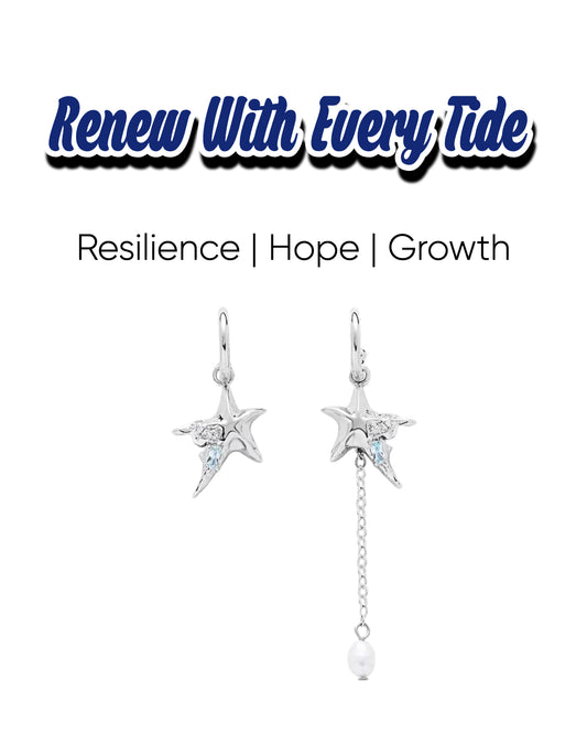 Renewal Power Starfish Asymmetric Pearl Drop Earrings