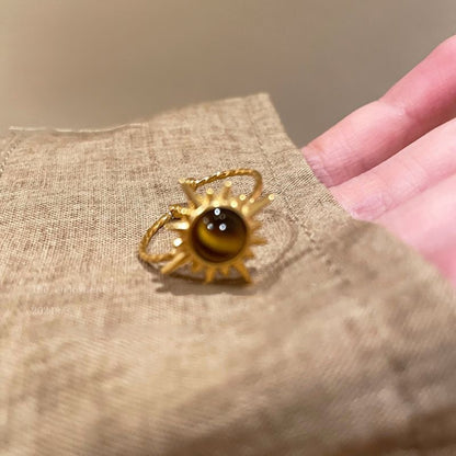 Stylish Courage Power Tiger's Eye Gold Ring with a bold tiger's eye centerpiece, perfect for adding a statement to any outfit.