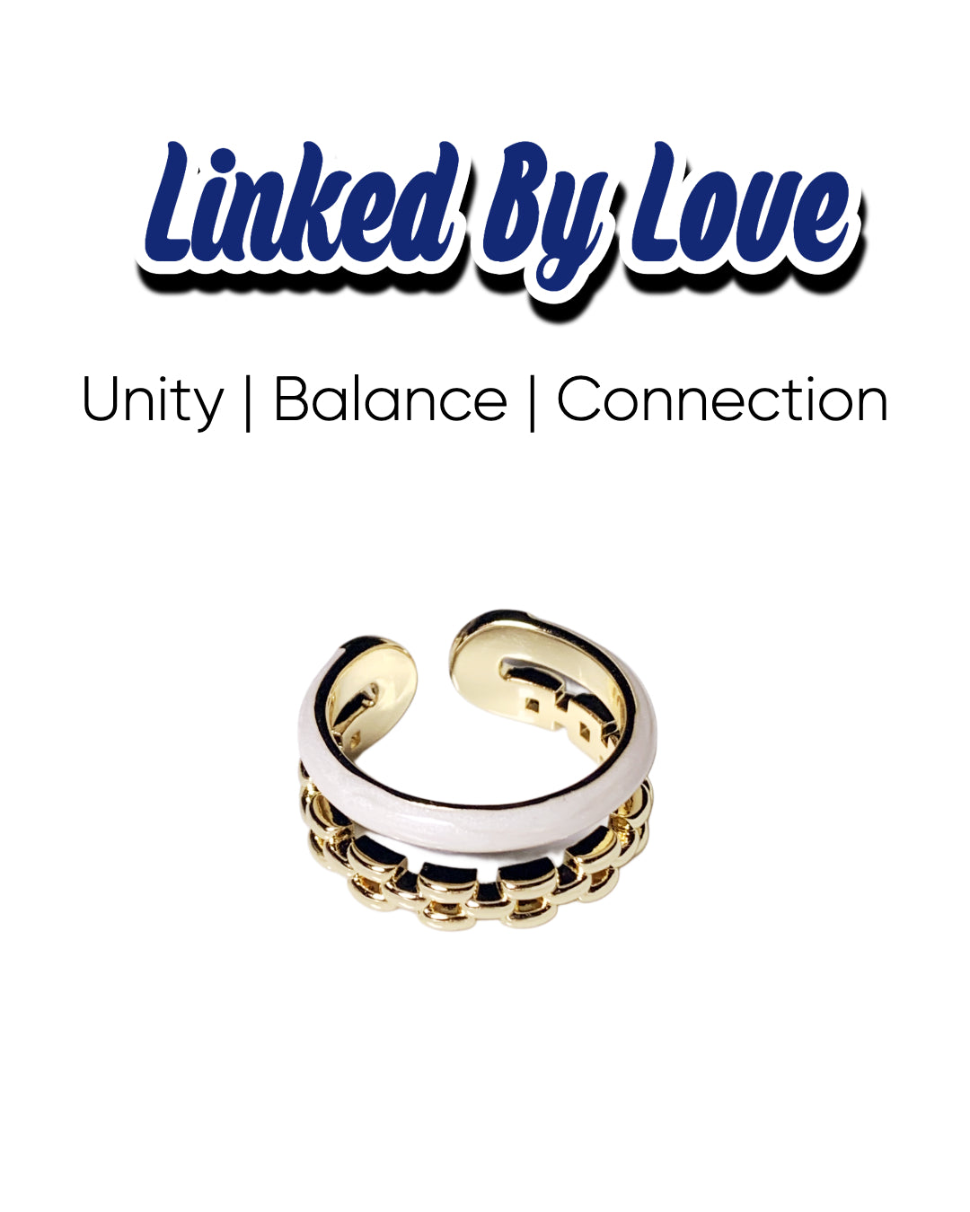 Harmony Power Unity Link Gold Ring displayed elegantly, symbolizing strength and connection