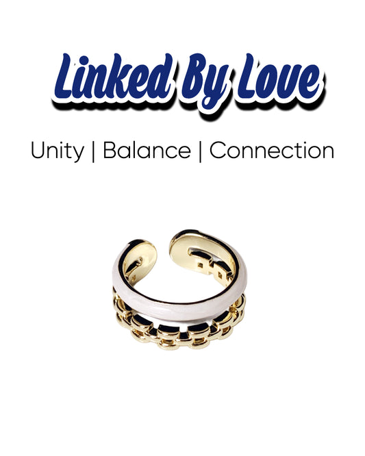 Harmony Power Unity Link Gold Ring displayed elegantly, symbolizing strength and connection