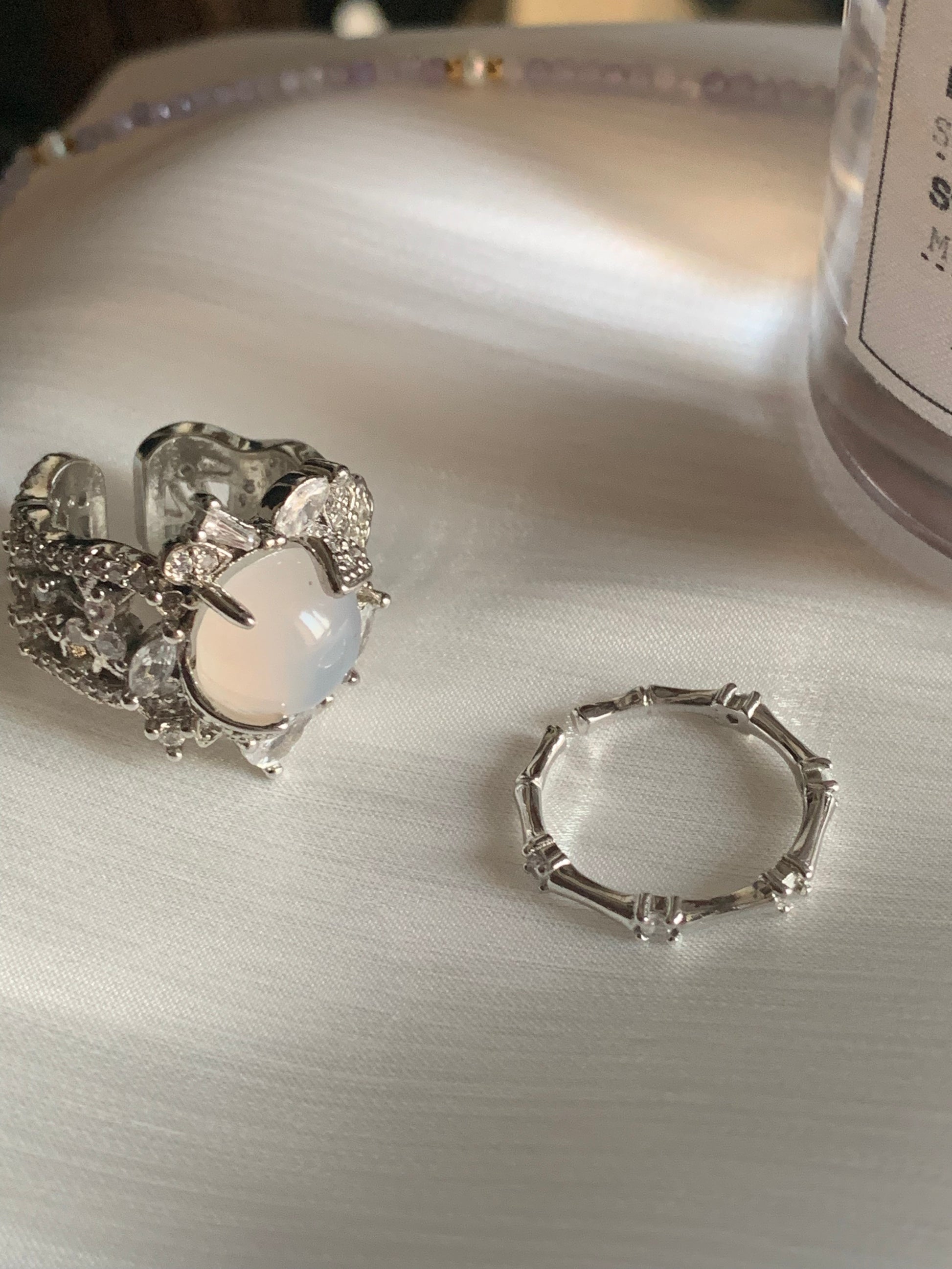 Close-up of a white jade ring, radiating spiritual energy and harmony.